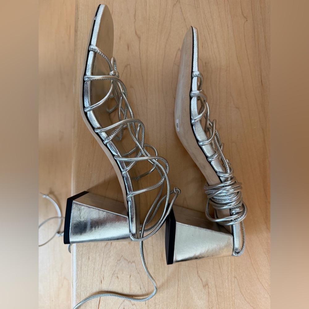 BY FAR Alexander Silver Metallic Leather Sandals Square Toe EU 36 US 6 - Picture 6 of 16
